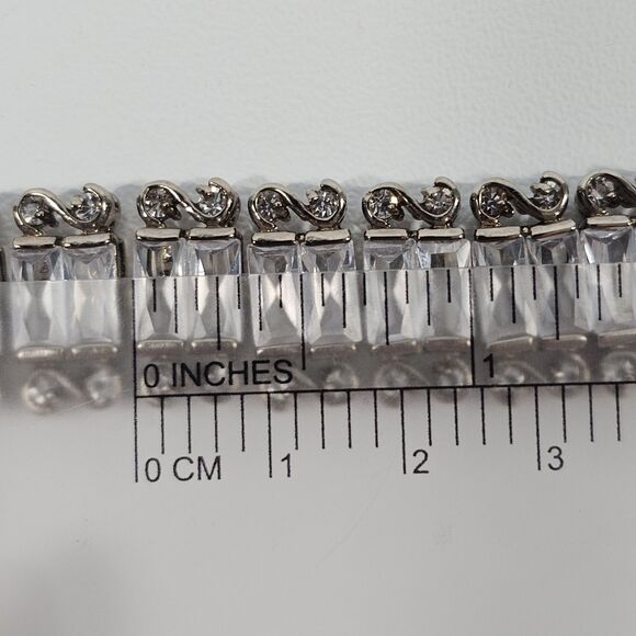 Vintage Clear Baguette Rhinestone Wide Link Bracelet 7 Inch - Picture 7 of 7